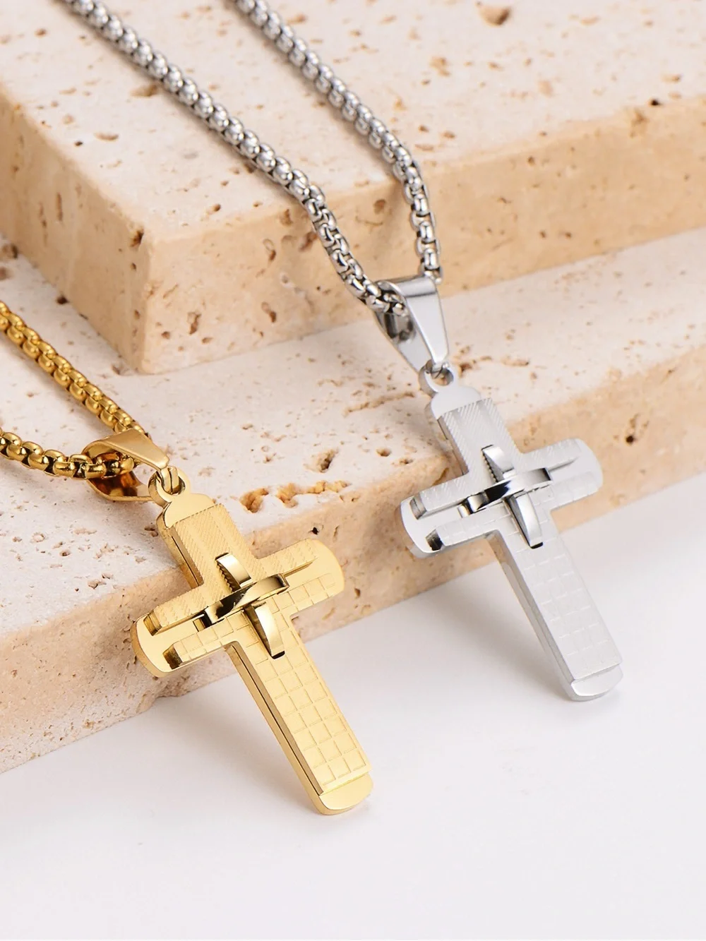 Silver Plated 3D Cross Pendant Necklace